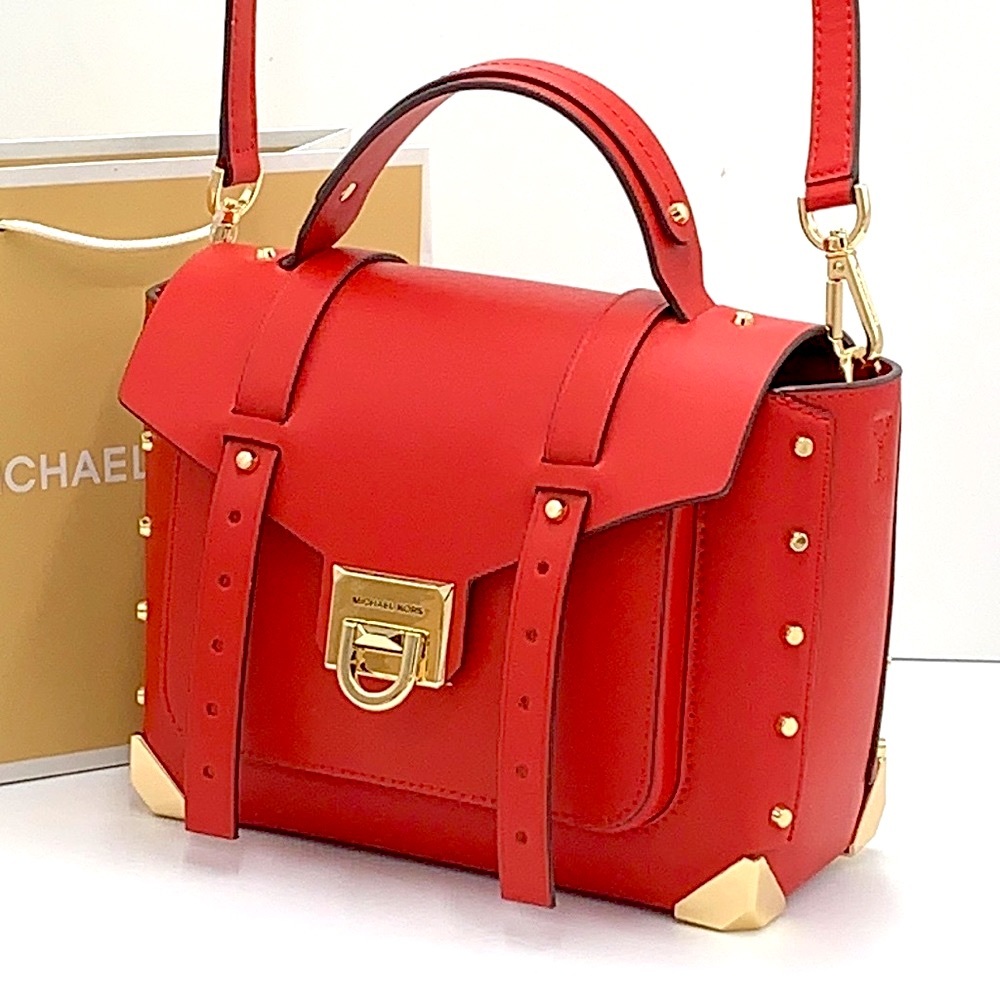 MICHAEL KORS MANHATTAN MEDIUM TOP HANDLE SCHOOL SATCHEL CROSSBODY BAG Flame